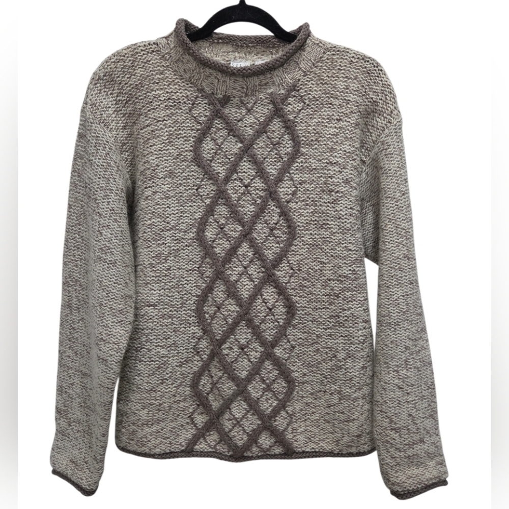 Wintersilks Vintage Wool/Silk Argile Diamond Cable Knit Sweater, Medium